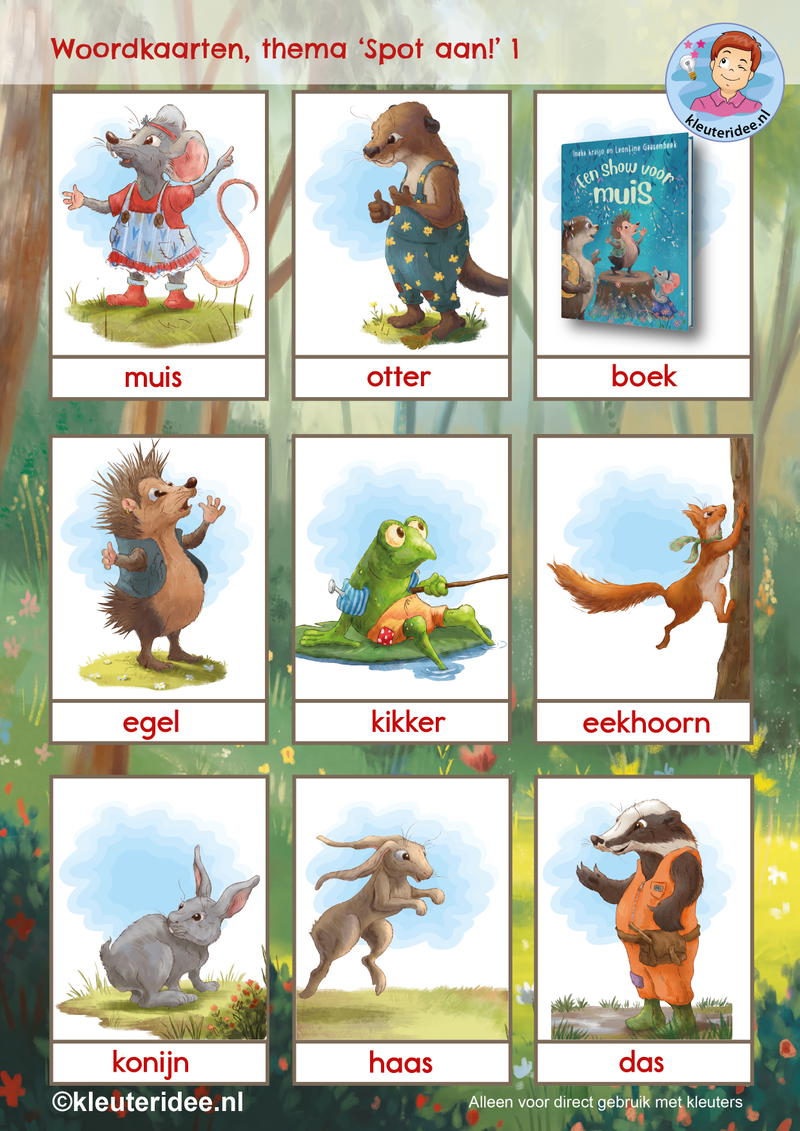 Woordkaarten kinderboekenweek, Spot aan, kleuteridee